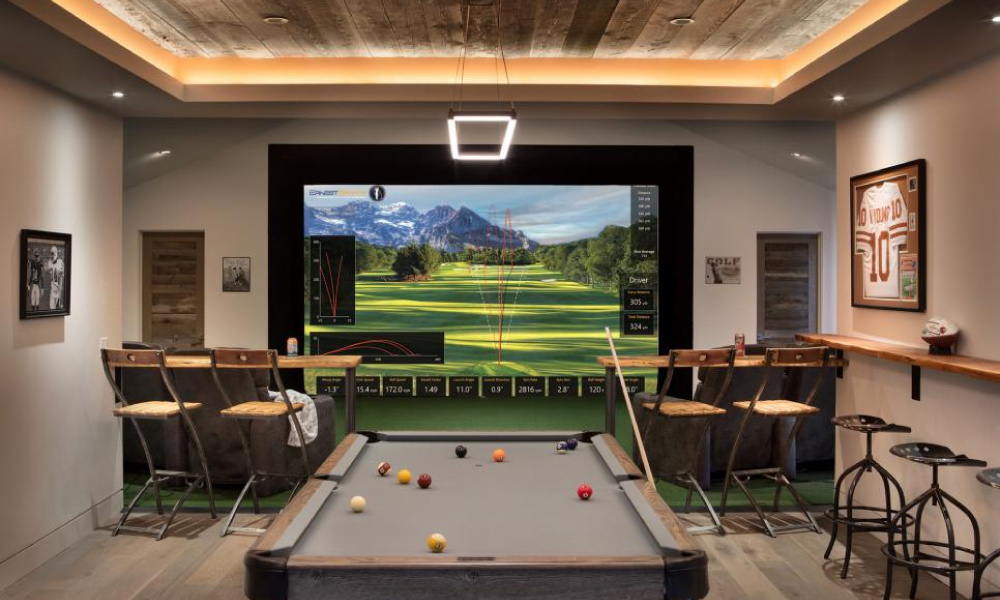 modern look mancave golf simulator room